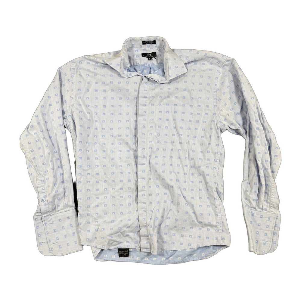 Phat Farm Mens Light Blue Geometric Print Long Sleeve Dress Shirt Size 16 4/5